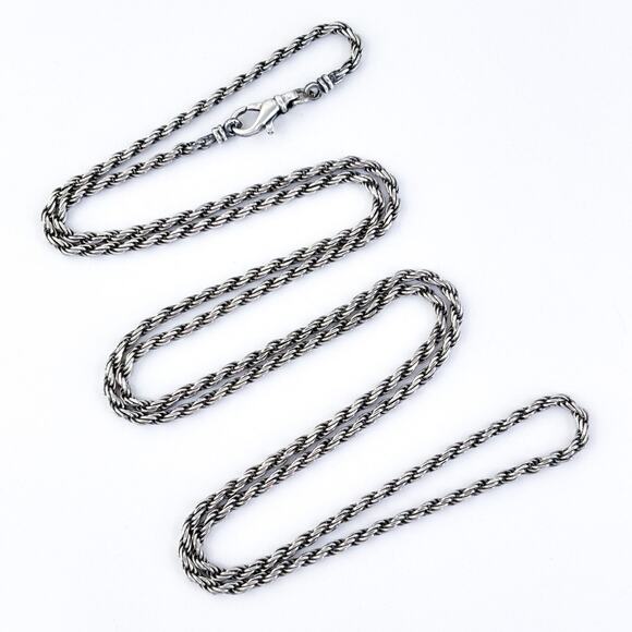 Vintage Italy Sterling Silver 925 2mm Rope Chain Necklace 36" - Picture 1 of 4